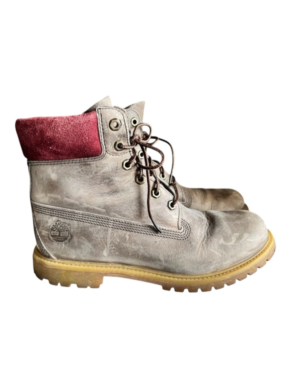 Timberland 6” Premium Boots Grey Burgundy Distressed Leather Workwear